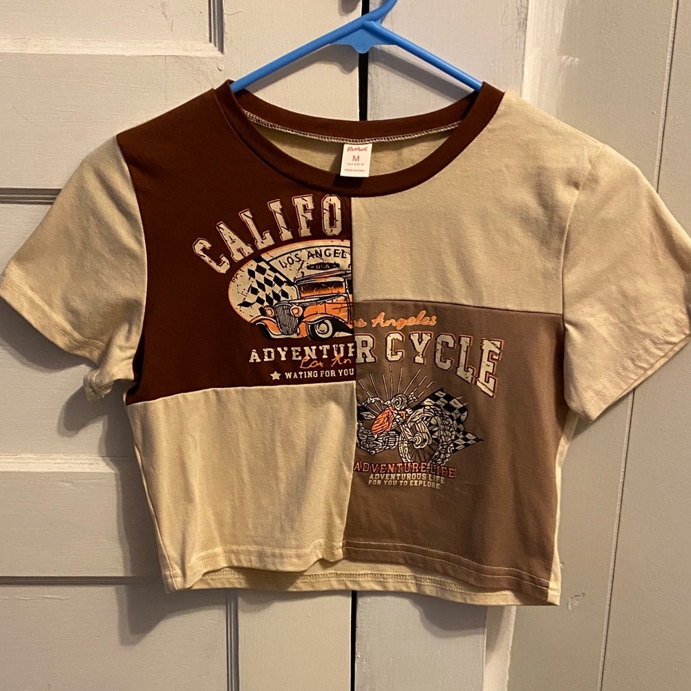 California Adventure Patchwork Crop Top - Brown & Cream